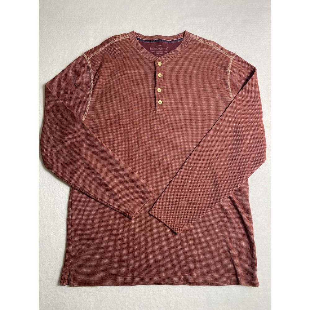 Vintage Weatherproof Mens XL Burgundy Red Waffle Knit Thermal Henley Shirt LS